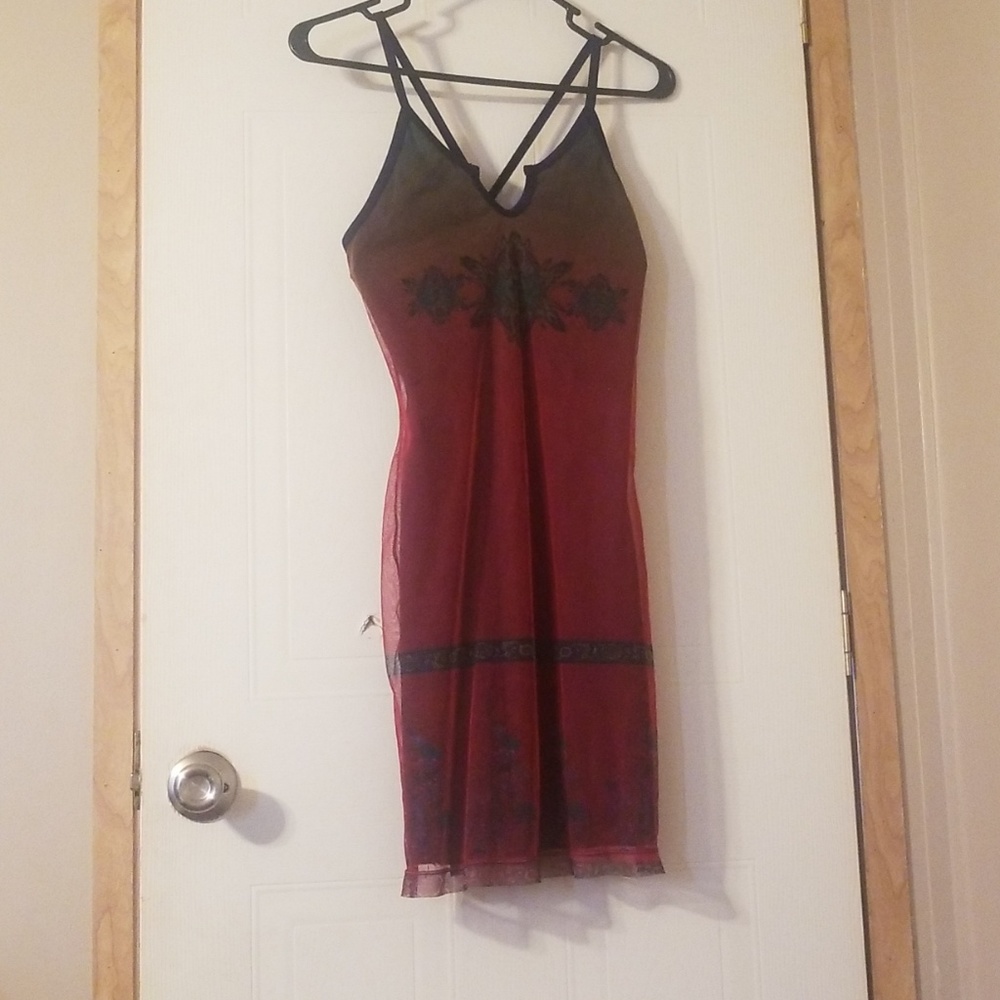 Spaghetti cross back slinky multicolor dress sizeS